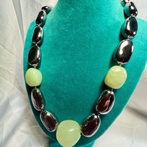 Vintage S Silver n Green Jadeite beads Necklace signed 925 LT Thailand, 20”long.